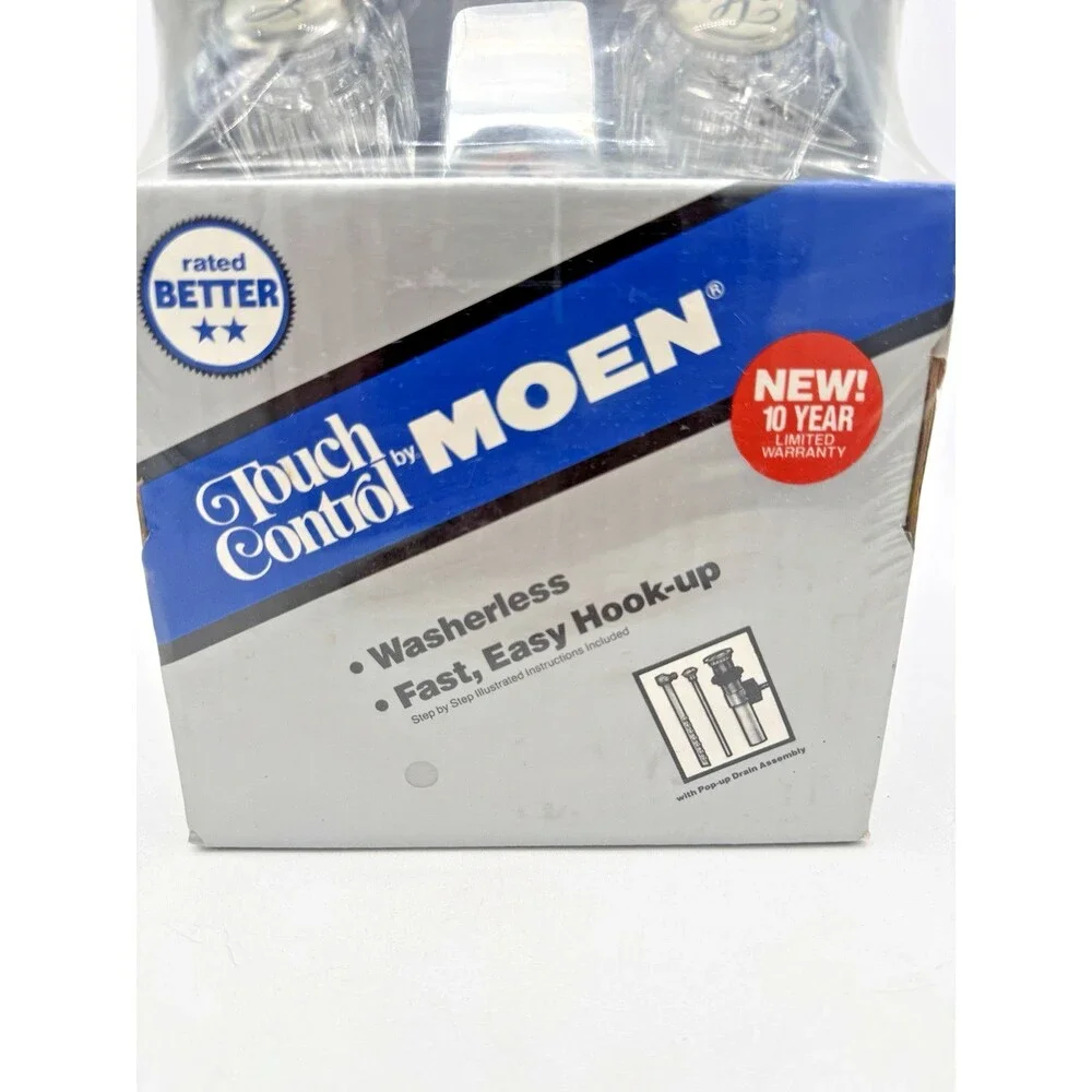 Vintage NOS Moen Touch Control 84421 Two Handle Lavatory Faucet Pop-Up Drain